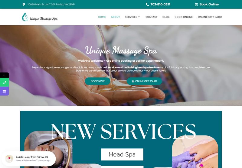 Unique Massage Spa 网站首页截图