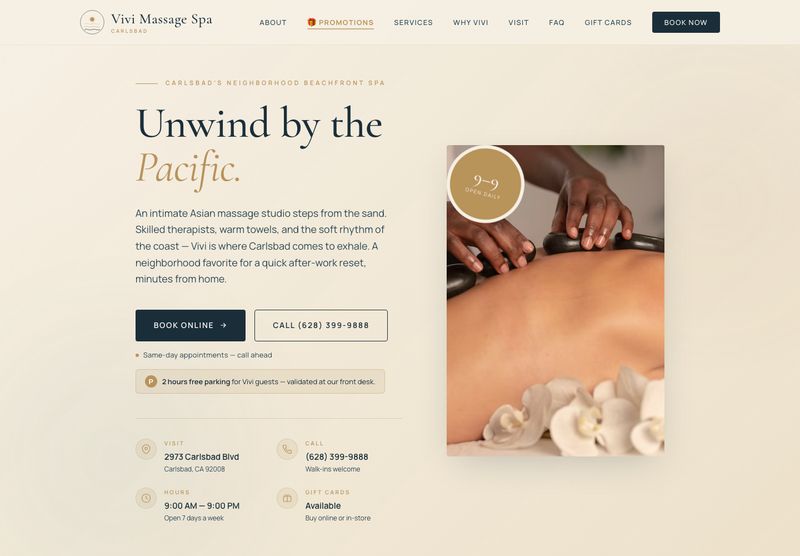 Vivi Massage Spa 网站首页截图
