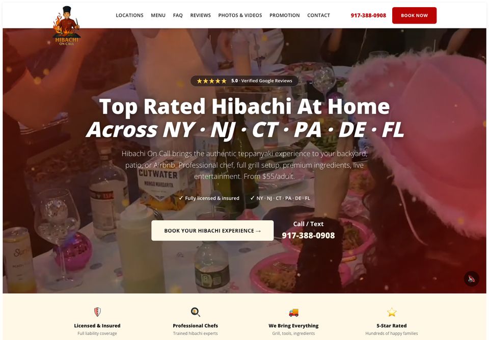 Hibachi On Call 网站首页截图