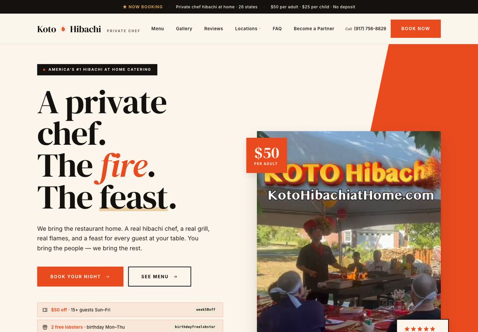 Koto Hibachi at Home 网站首页截图